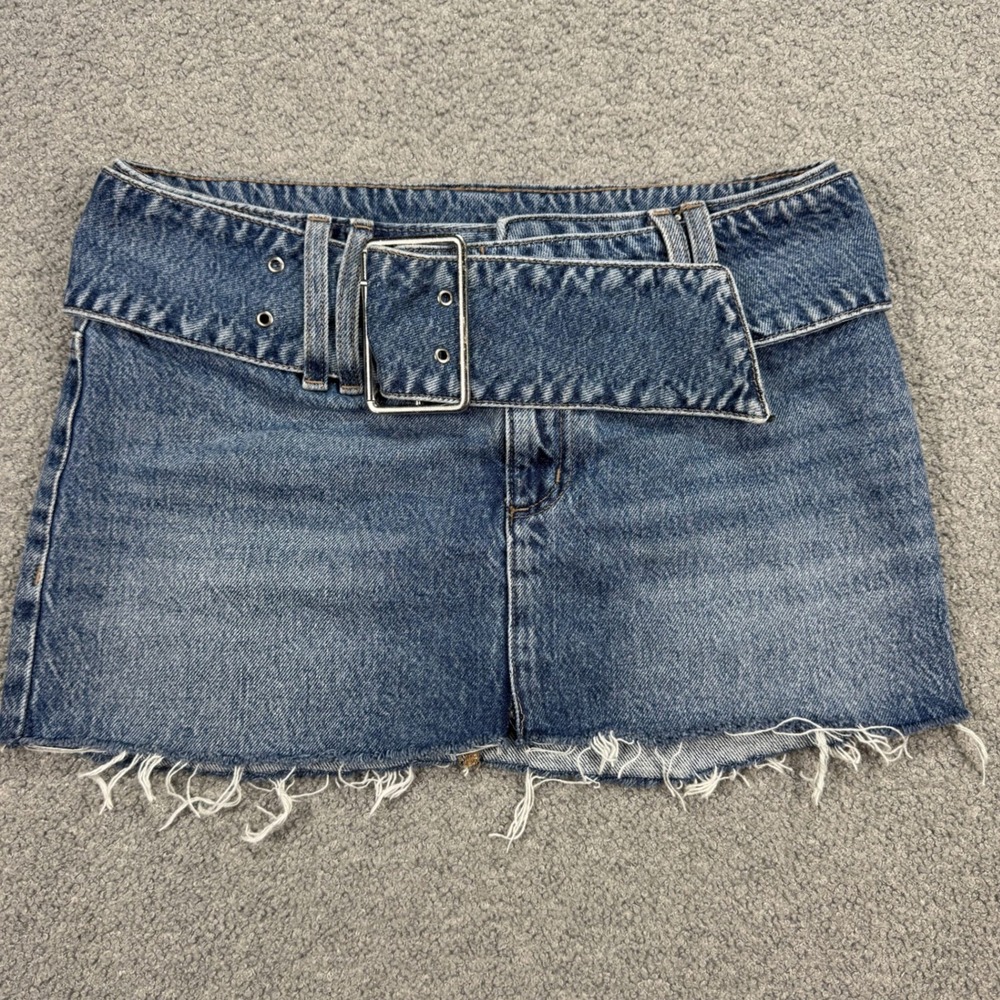 Garage Denim Belted Mini Skirt Women's XS Blue Medium Wash Cut Off Y2K Style